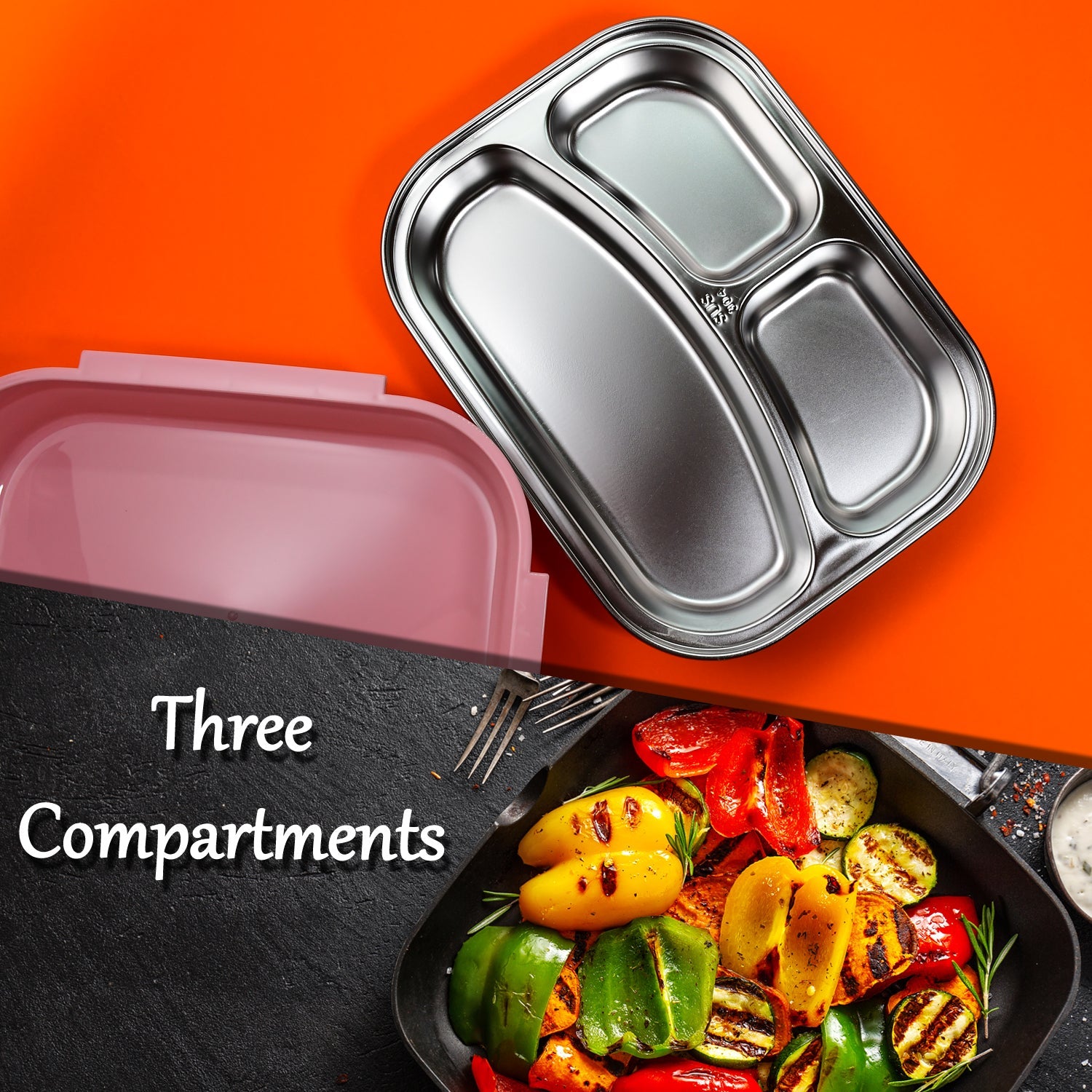 2041 Pink Lunch Box for Kids and adults, Stainless Steel Lunch Box with 3 Compartments With spoon slot. DeoDap 2041 Pink Lunch Box for Kids and adults, Stainless Steel Lunch Box with 3 Compartments With spoon slot. DeoDap